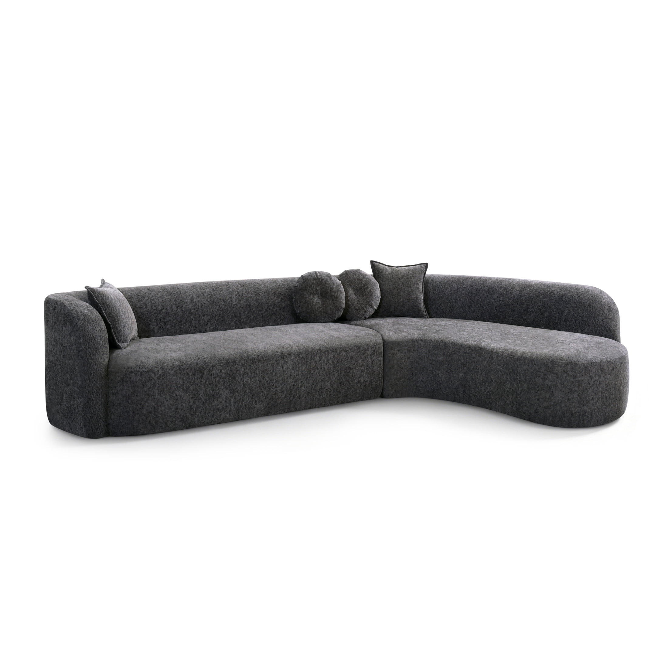 Christopher Knight Home 128" Modern Curved L-Shaped Chenille Sectional Sofa with Chaise, Charcoal Gray