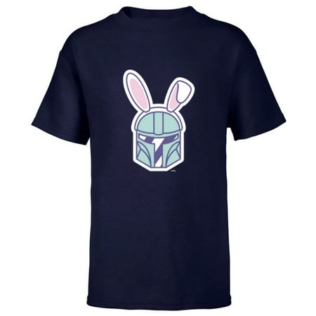 Star Wars The Mandalorian Cute Pastel Easter Bunny - Short Sleeve T-Shirt for Kids - Customized-Navy