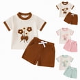 thumbnail image 4 of TOWED22 Toddler Baby Girl Summer Outfit Short Sleeve Crewneck Cherry Print T Shirt Top Shorts Set Cute Infant Waffle Clothes Light Green,12-18 M, 4 of 5