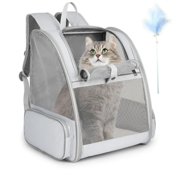 Mochila transportadora para gato SSAWcasa grande para mascota de hasta 7 kg con juguete gris