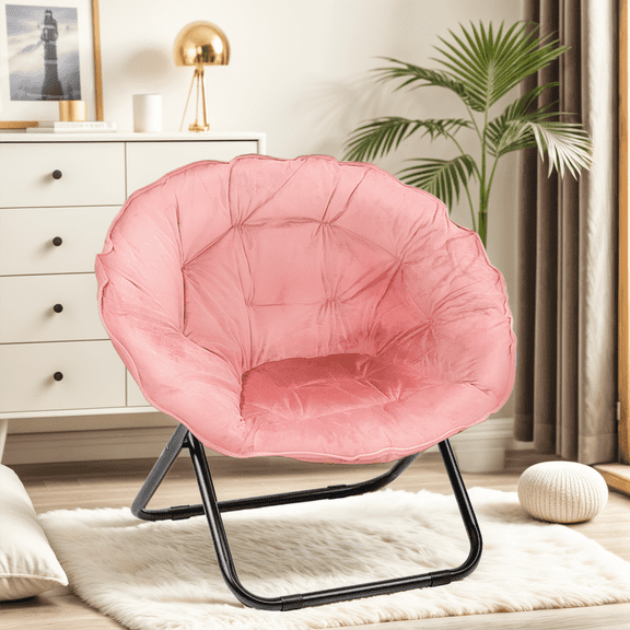 Gaildon Foldable Moon Saucer Chair with Mental Frame, Pink