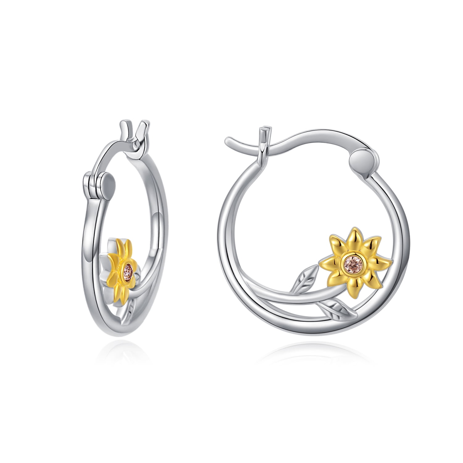 Mia Diamonds Sterling Silver Rhodium-Plated Sunflower Post Earrings Fine Jewelery for Womens Gift Set 