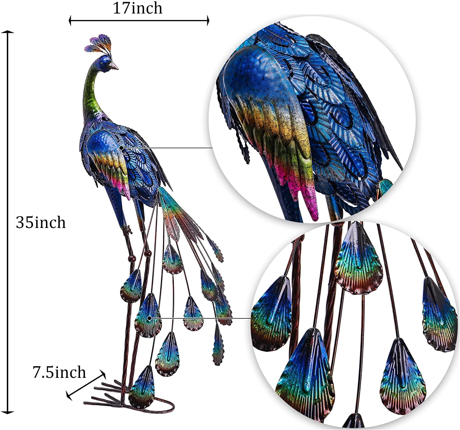 Teresa's Collections 35.04''H Large Peacock Garden Sculpture & Statue for Outdoor Decor Sturdy Metal Yard Art for Garden Decor Tall Blue Lawn Ornament for Party Patio Lawn Decor