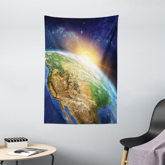 Outer Space Decor Wall Hanging Tapestry, Celestial View of Sunrise over the Planet Earth with Star Field Beyond Pacific Ocean View, Bedroom Living Room Dorm Accessories, 40 X 60 Inches, by Ambesonne