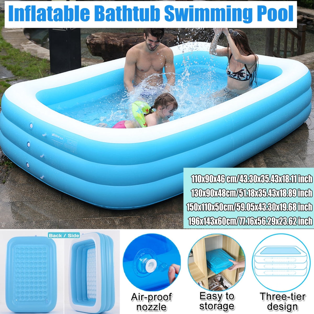 70/83/102''  Inflatable Swimming Pool Family Outdoor Garden Paddle Pool Kids 