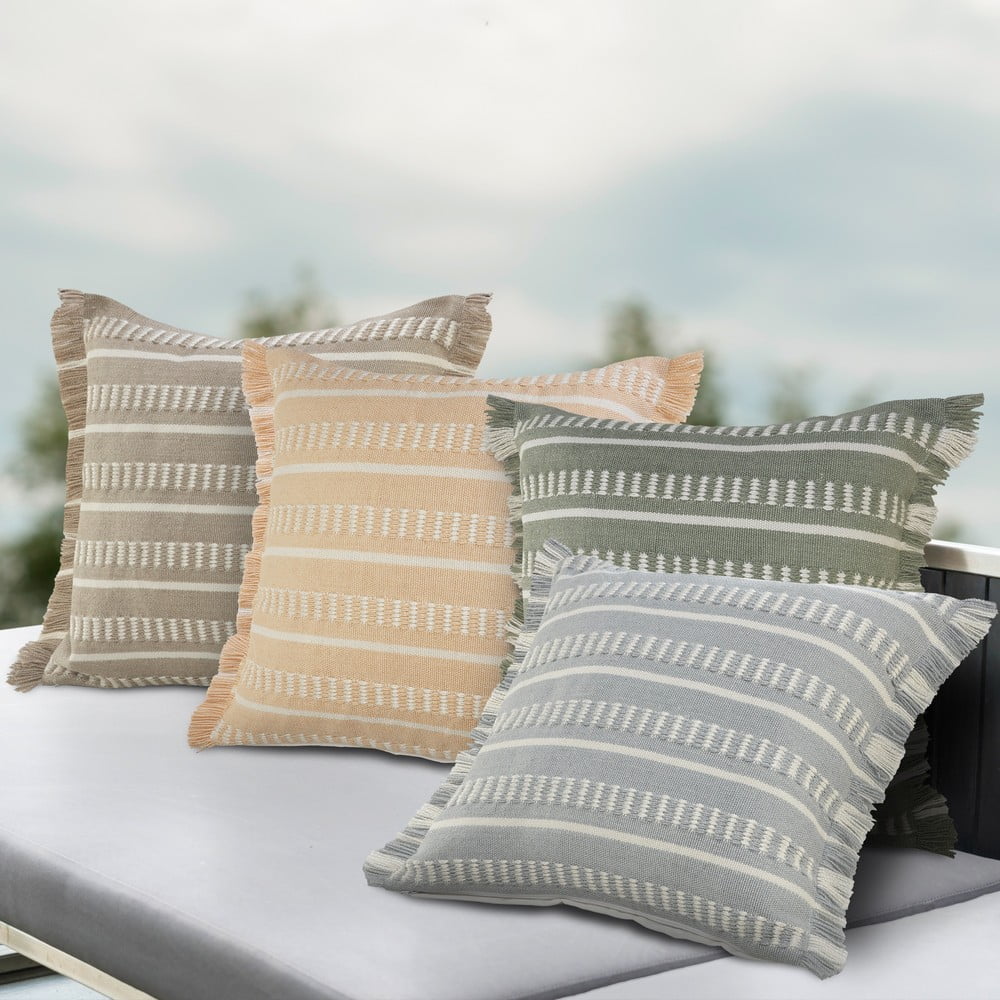 Harlow Hill Bailey 24" x 24" Green/White Striped Outdoor Adult Decorative Throw Pillow