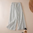 thumbnail image 2 of KHONTS Women's Casual Linen Pants Striped High Waist Wide Leg Slacks Lightweight Palazzo Culotte Trousers White XL, 2 of 4