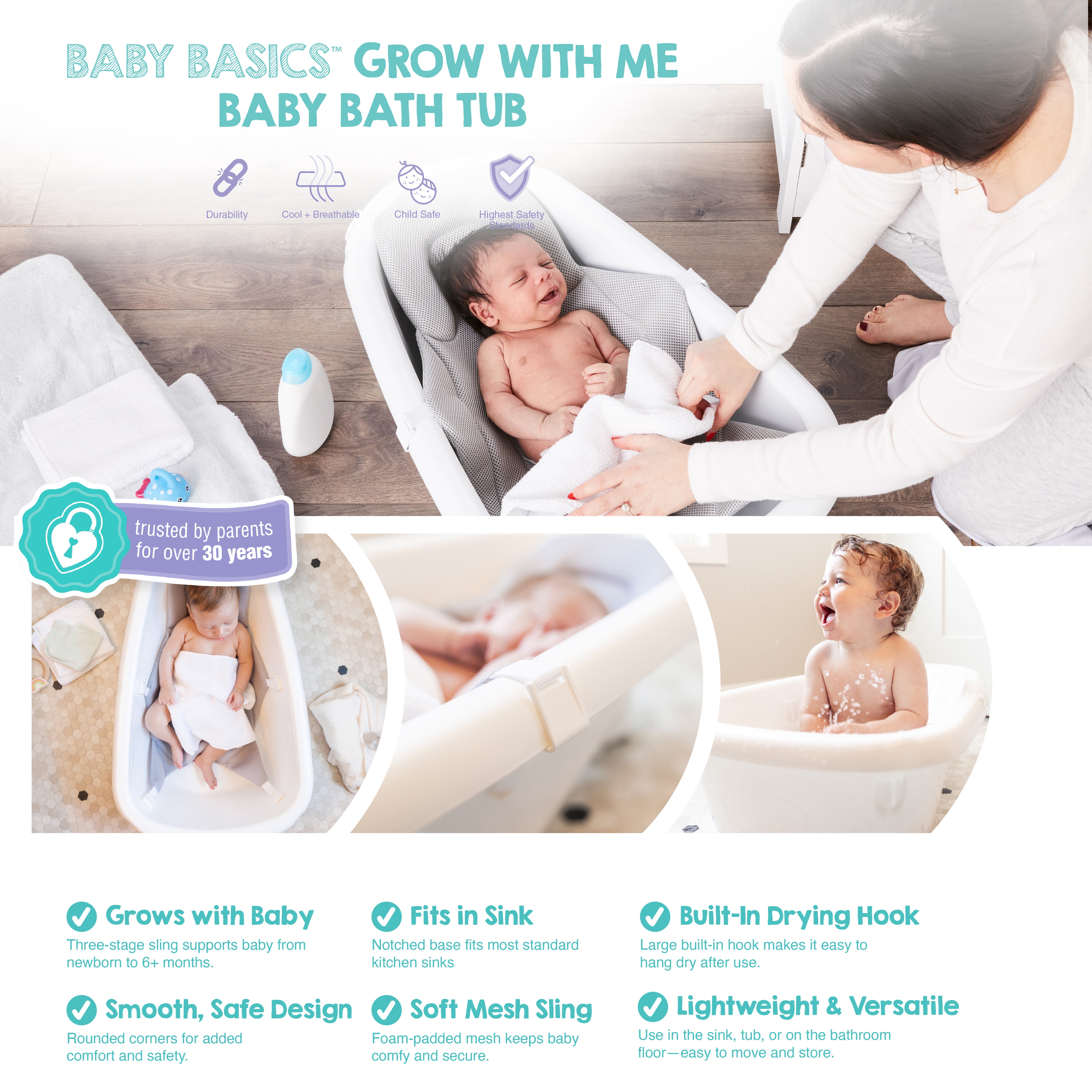 Regalo Baby Basics Grow with Me Bath Tub, 3-in-1 Bath Tub