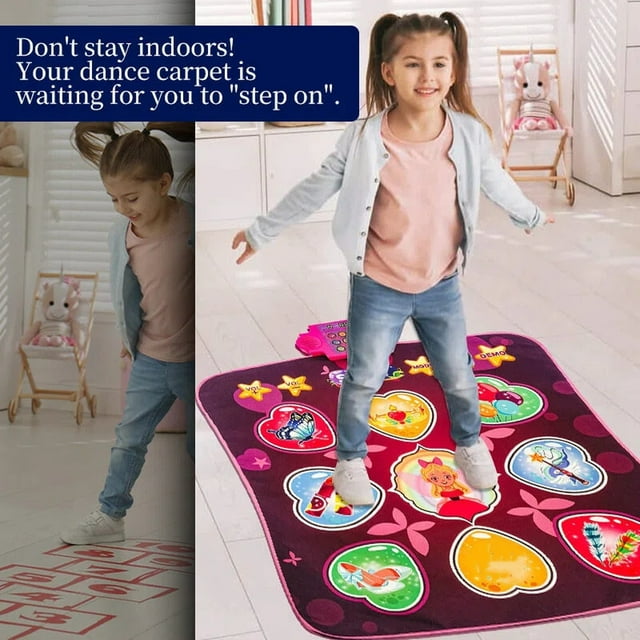 Jkkant Dance Mat for Kids with 8 Colored Heart Buttons, Interactive Music Game Mat, Themed Active Play Rug, Promotes Rhythm & Coordination, Birthday Gift