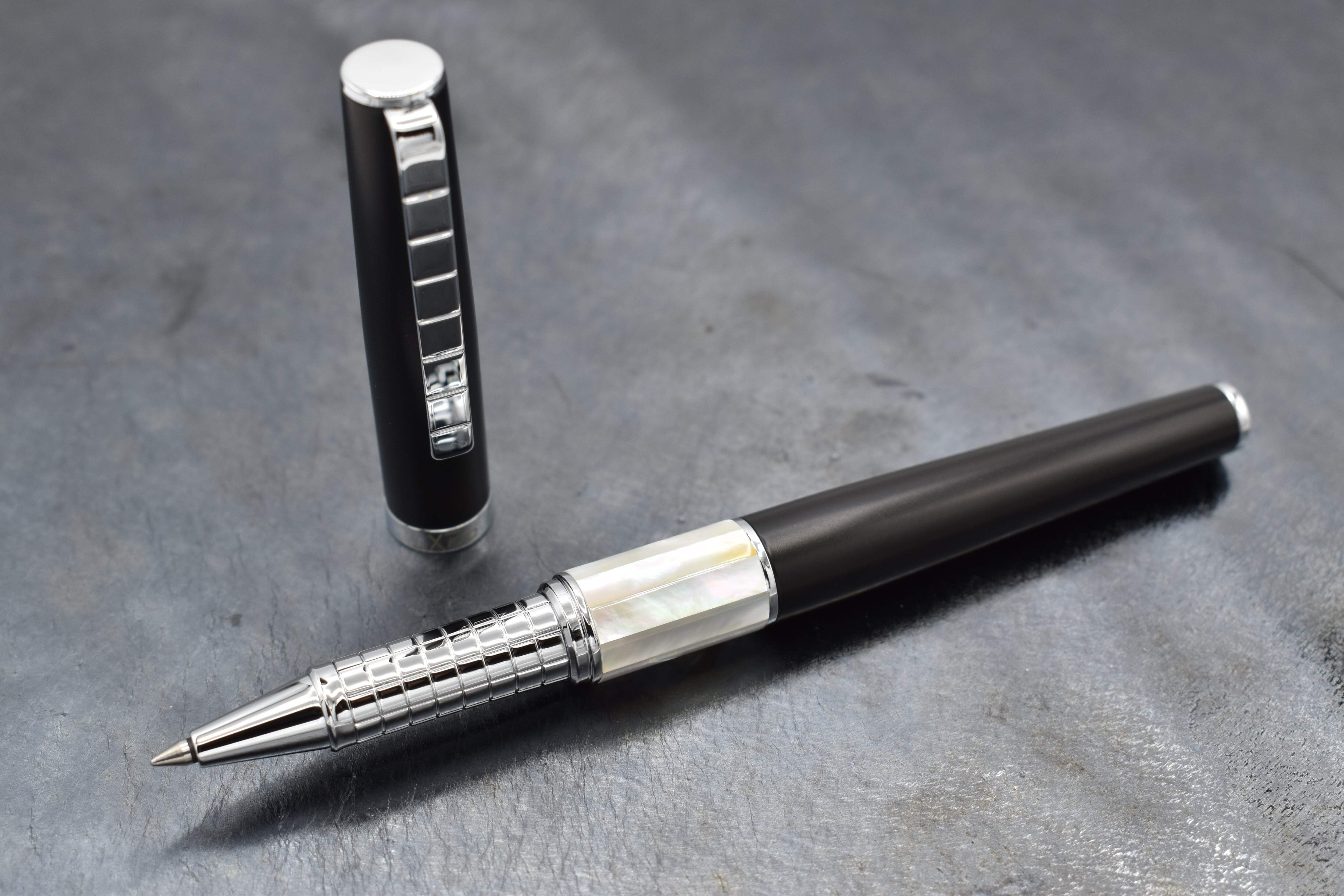 Xezo Speedmaster® Black Brass Rollerball Pen - With White Mother of Pearl