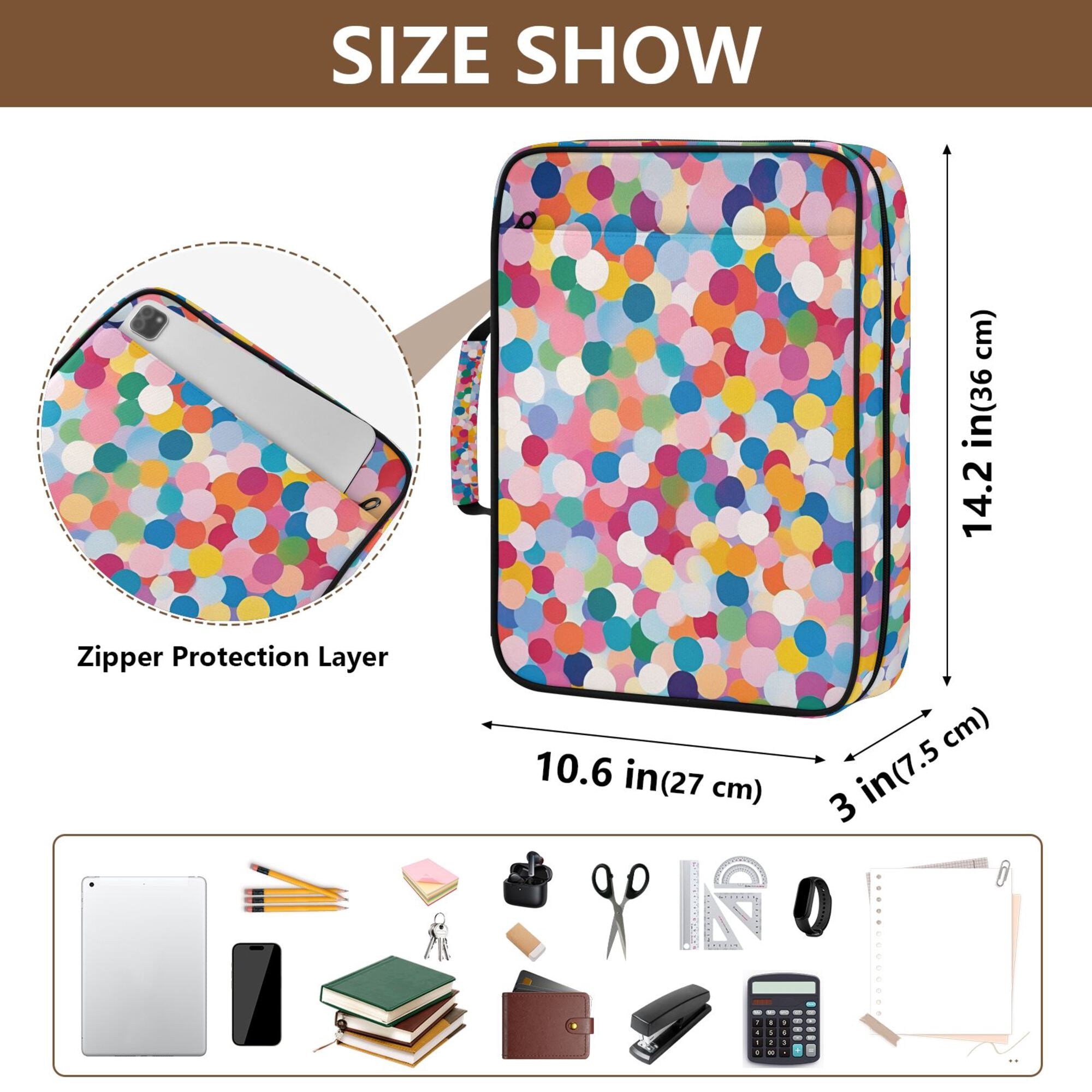 FORMRS Accordion File Folder A4 Size 7-Pocket Expanding Document Organizer Bag with 3 Ring Binder, Yellow Colorful Circles