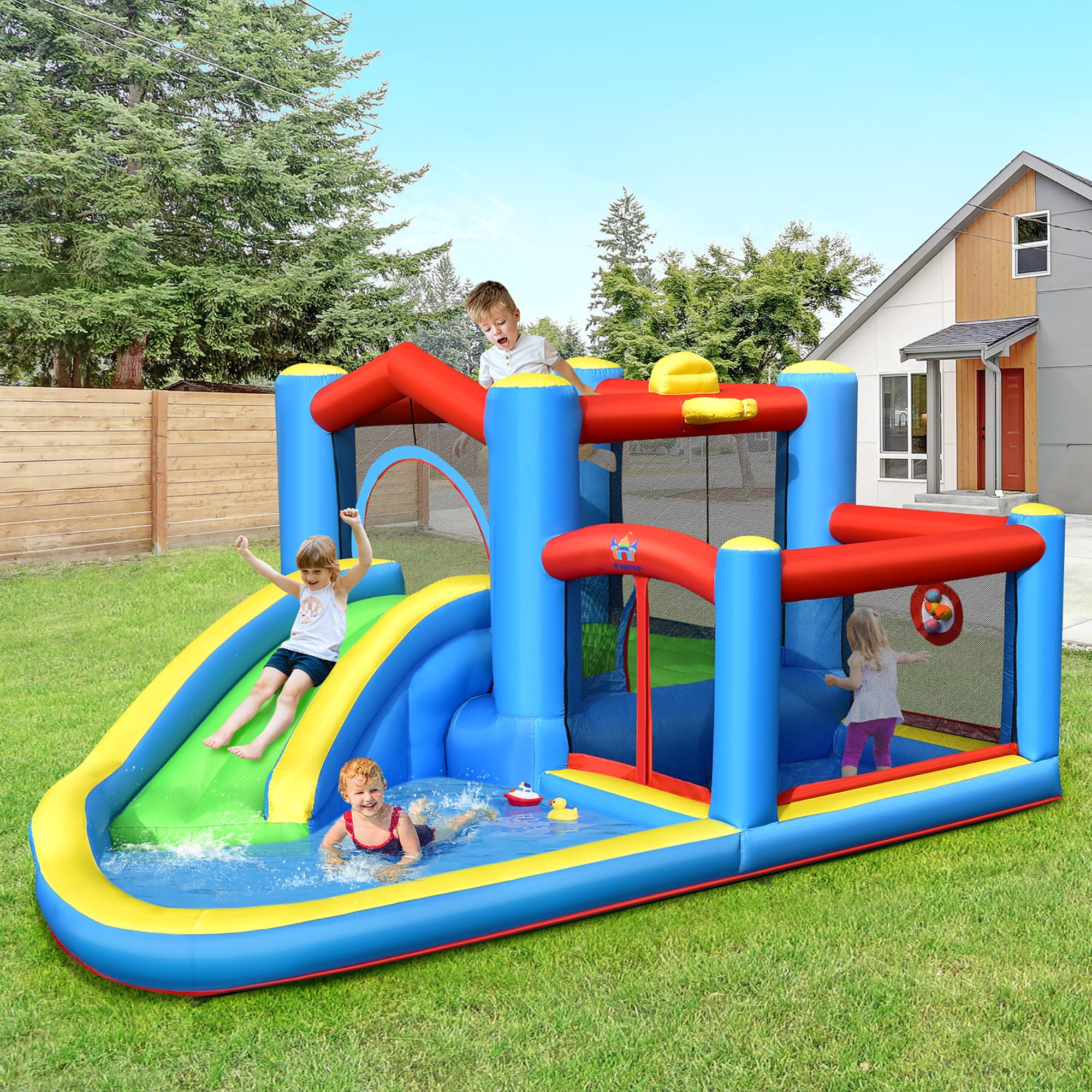 Costway Inflatable Kids Water Slide Outdoor Indoor Slide Splash Pool with 480W Blower