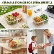 Glass Food Storage Containers with Dividers,4 Pack Meal Prep Containers with Lids, Leak-Proof Lunch Boxes with Compartments,Glass Tupperware Bento Box,Microwave, Oven, Dishwasher & Freezer Safe