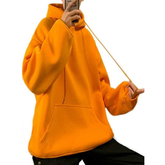LUXUR Hommes Sweat à Capuche Manches Longues Casual Hiver Orange XL