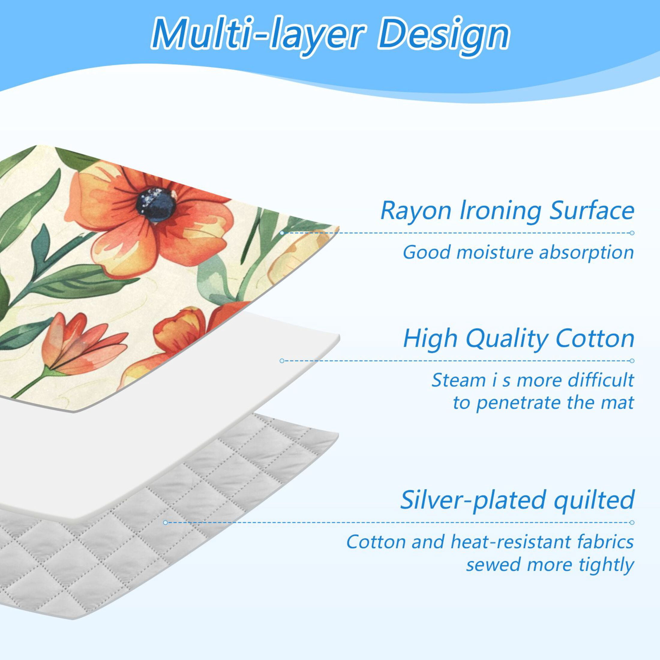 Flowers with Leaves Ironing Board Covers Heat Resistant Ironing Pad Mat Portable for Travel Washer Dryer Table