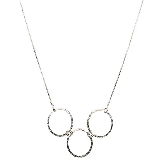 Sterling Silver Flat Hammered Circle Medium Links Necklace Italy Adjustable 16" 2" Extender