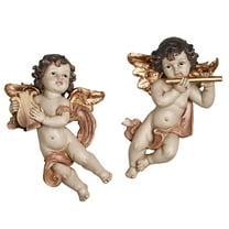 Dulcet Sounds Cherub Wall Plaques Gold Set of Two Set of 2