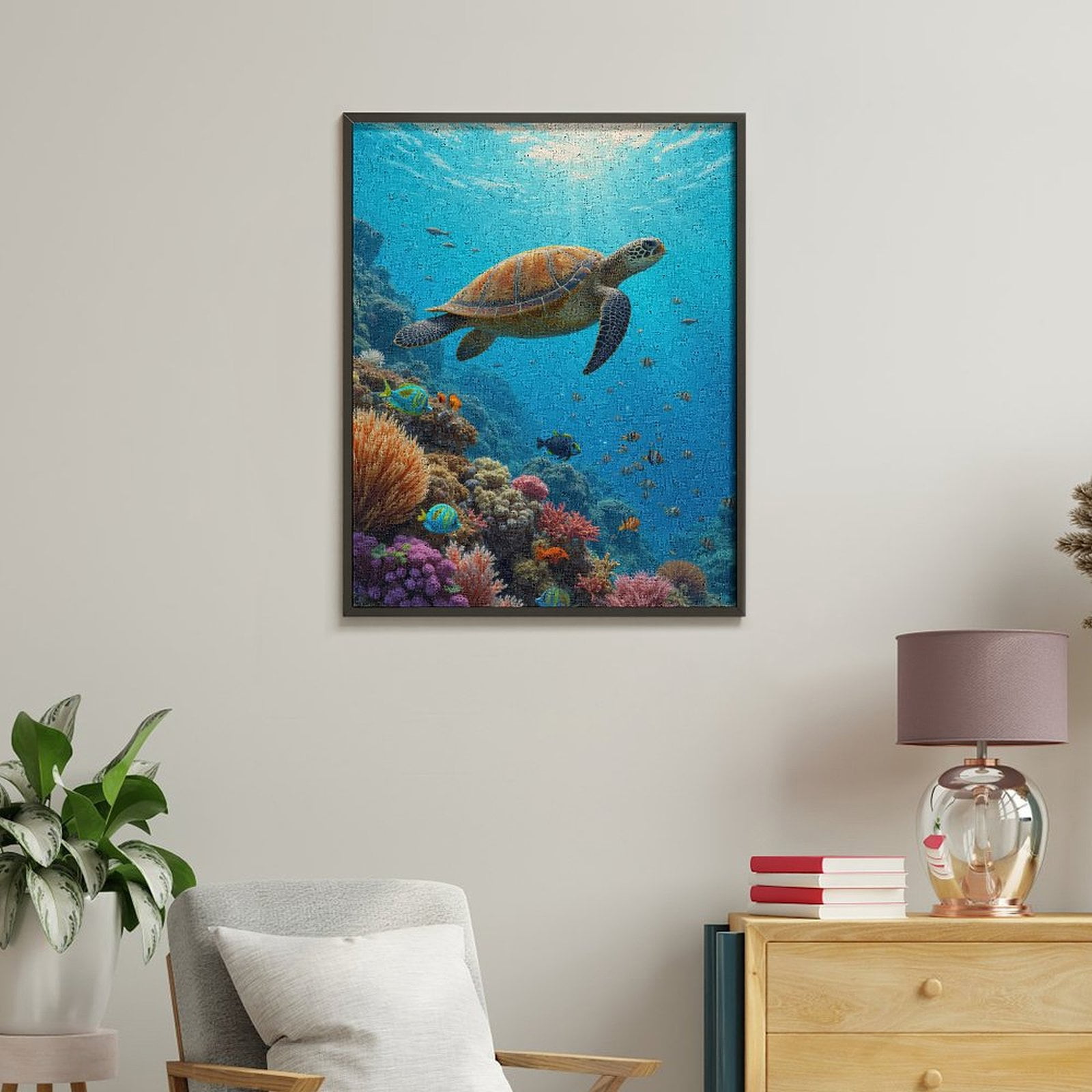 Paint by Numbers Kit for Adults, Underwater Sea Turtle Coral Reef Paint by Numbers, Easy Paint by Numbers Kit for Adults Beginner, DIY Adult Paint by Number Kits on Canvas, Home Decor