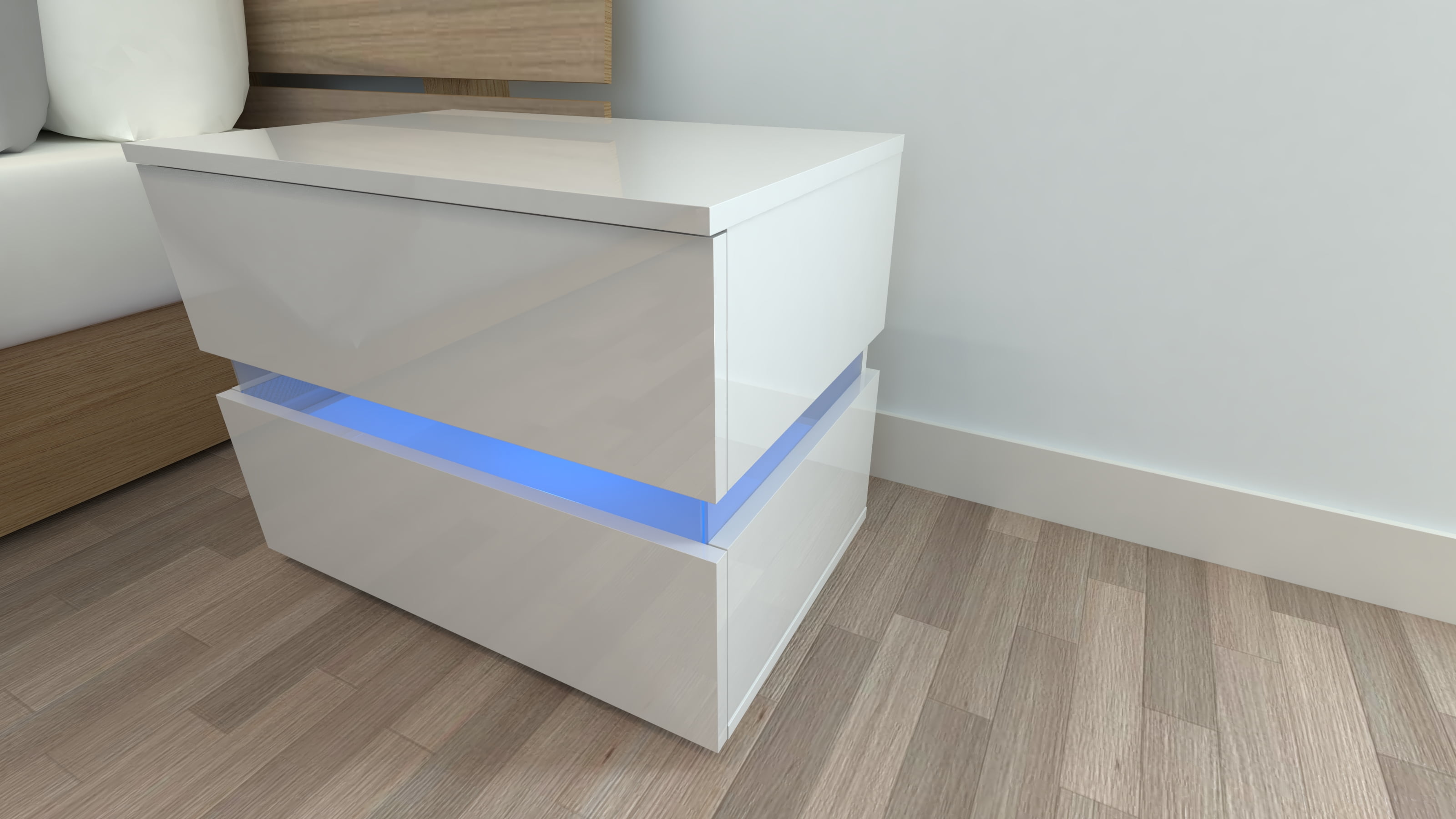 sense white high gloss bedside table with led light