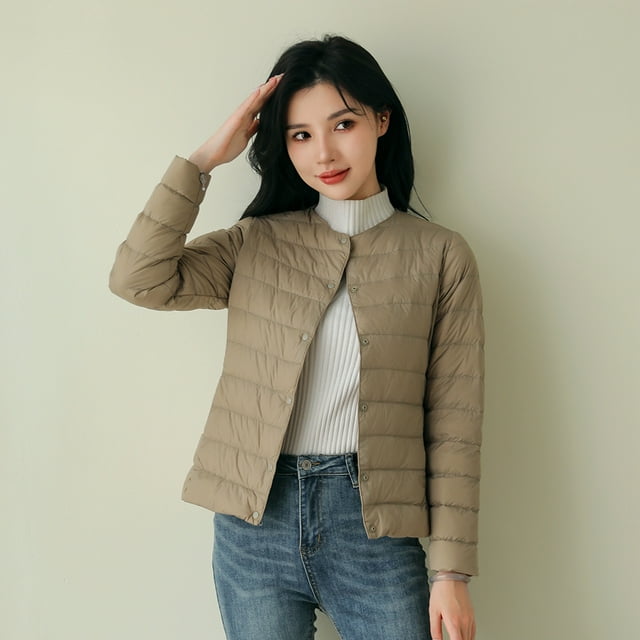 Pinghu down jacket round neck thin lightweight solid color simple white duck down women‘s liner lightweight down jacket