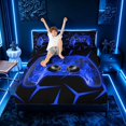 thumbnail image 3 of meiyoeat Neon Blue Flame Game Controller Full Size Sheets for Kids Boys, Blue Geometric Gaming Bed Sheets, 4-Piece, 1 Flat Sheet, 1 Fitted Sheet and 2 Pillowcases, 3 of 6