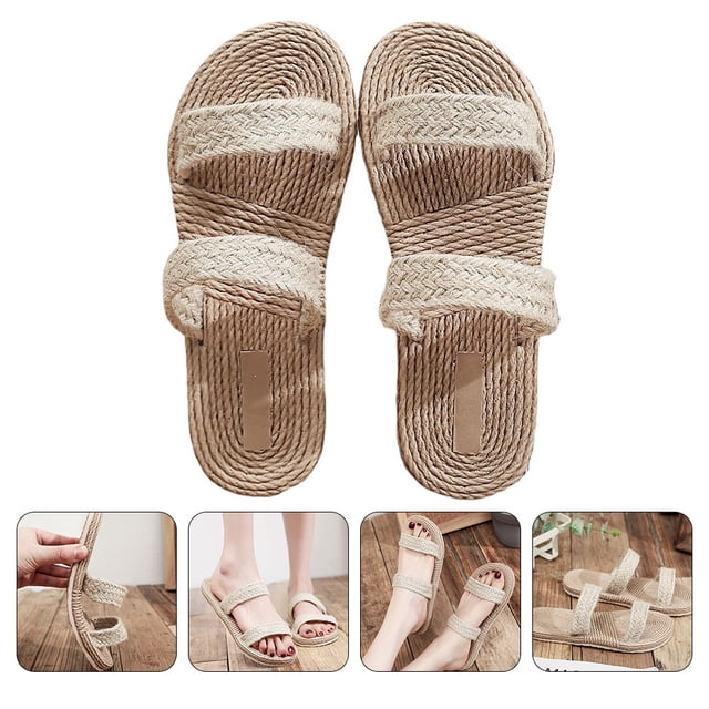 Raindrops 1Par Sandalias De Paja Beige Para Con Suela Trenzada Y Plano
