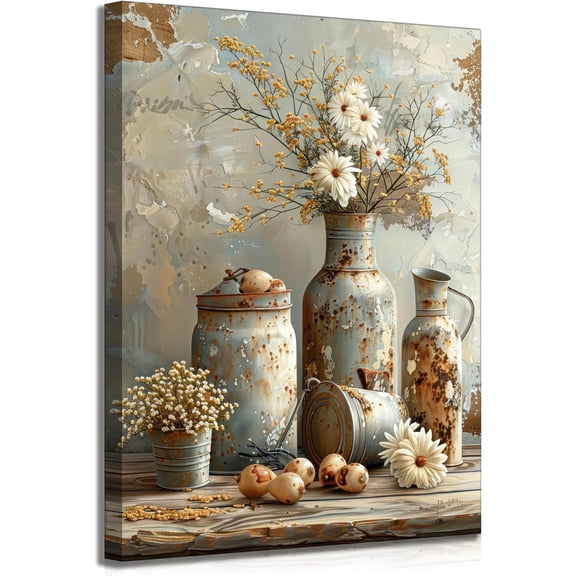 Farmhouse Daisy Canvas Wall Art Country Rustic Floral Painting Picture Wall Decor Poster Print Artwork for Bedroom Living Room Farm Home Decoration
