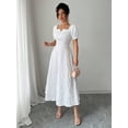 thumbnail image 5 of White Womens Embroidered Floral Square Neck Short Sleeve A-Line Midi Dress, 5 of 6