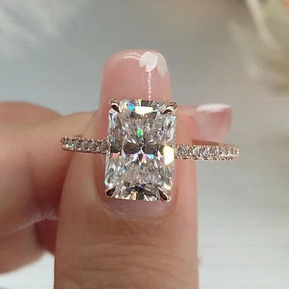 Forever Jewels 4Ct Radiant Moissanite Womens Hidden Halo Ring 14K White Gold Plated