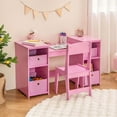thumbnail image 4 of Costway Kids Vanity Table & Chair Set 2-in-1 Princess Pretend Play Makeup Vanity Set Pink, 4 of 10