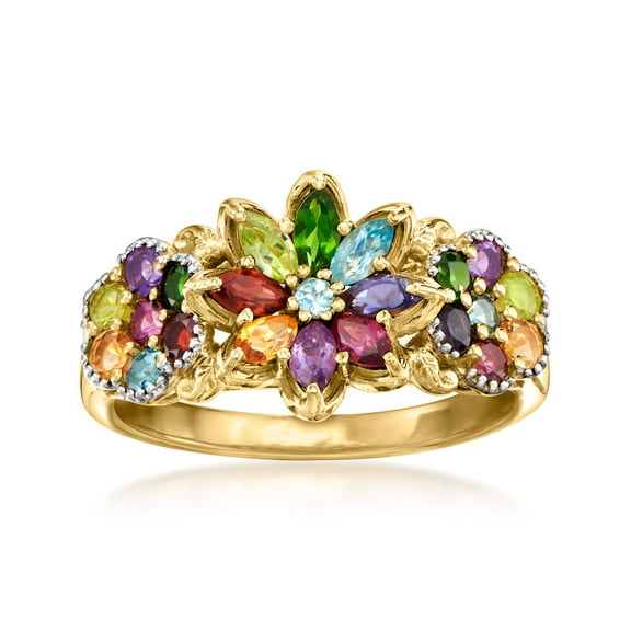 Rag Jewels 2.00Ct Round Cut Multi-Gemstone Floral Diamond Engagement Wedding Band Ring 14K Yellow Gold Plated 925 Sterling Silver For Women's -7.5
