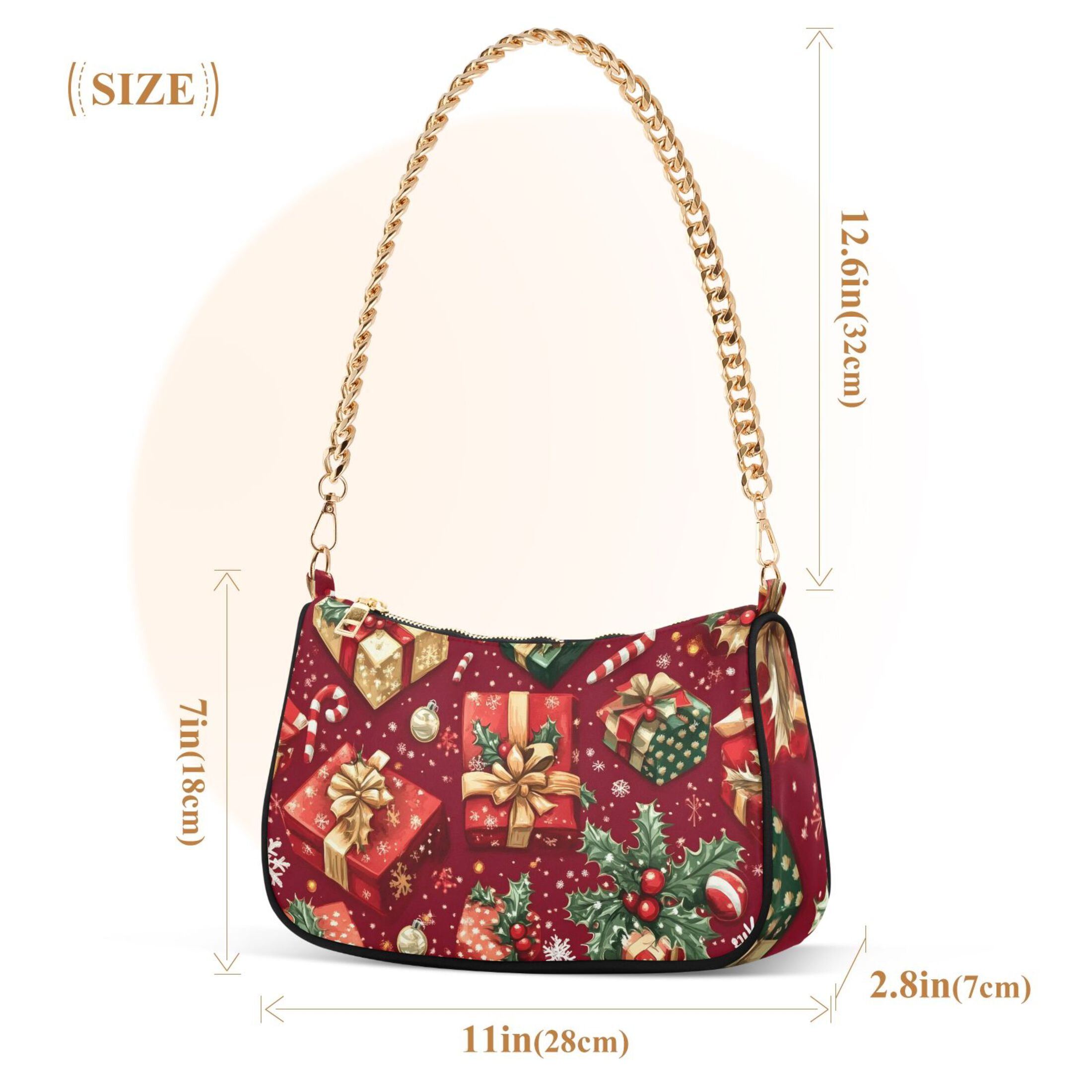 Ryvnso Christmas Candy Snowflake Womens Chain Shoulder Bag Tote Handbags Clutch Hobo Purse with Zipper for Travel