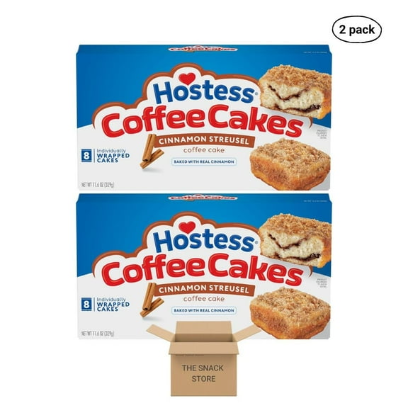 The Snack Store Bundle Hostess Coffee Cakes Cinnamon Streusel, 11.6 oz, 2 Boxes of 8 Count, 16 Total Cakes!