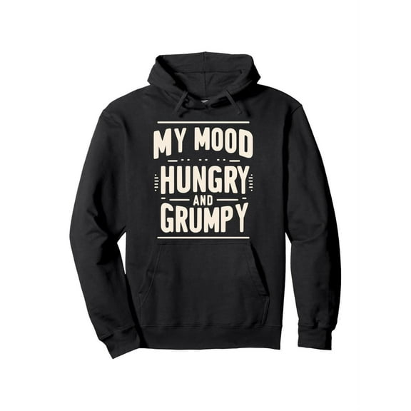 Men's Funny "My Mood Hungry & Grumpy" Graphic Hoodie - Slim-Fit Black Sweatshirt with White Print, All-Season Casual Pullover, Drawstring Hood & Front Pocket for, Parties, Casual Attire (Comfortable