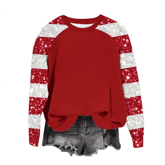 asdoklhq Shirts for Women Winter Christmas Round Neck Hoodless Raglan Sleeve Long Sleeve Sweater Top Red 3X