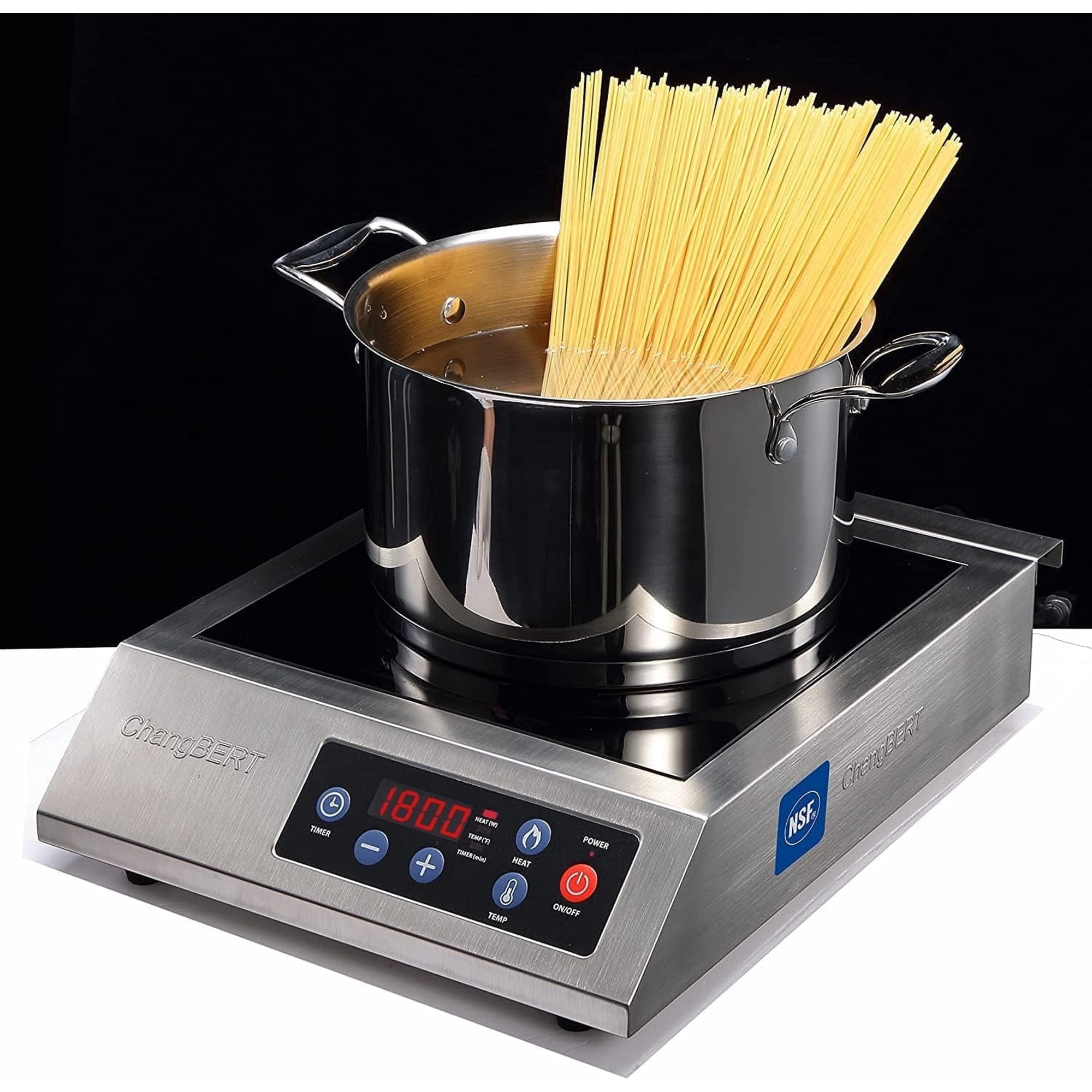 ChangBERT Portable Induction Cooktop 1800W NSF Certified Commercial Range Powerful Countertop Burner Pro Chef Professional Hot Plate Premium Stainless Steel Housing Schott Glass 10 Hours Timer