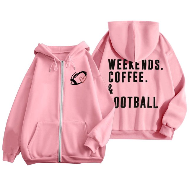 WEAIXIMIUNG Chandail en Molleton pour Femmes Graphique Mignon Mode Rugby Imprimé Fermeture Éclair Manches Longues Poche Cordon Décontracté Sport Chandail à Capuchon (4)