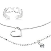 Sterling Silver Open Heart Anklet and Toe Ring Set