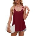 thumbnail image 2 of Fangasis Women Tank Tops Loose Summer Top Embroidery T Shirts Ladies Sexy Tee Casual Holiday Camisole Claret M, 2 of 4