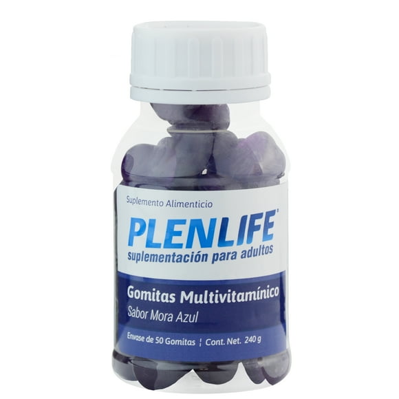 Multivitamínico en Gomitas PLENLIFE para Hombres y Mujeres Sabor Mora Azul Frasco 50 Gomitas 240 Gramos