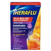 Theraflu Max Strength Nighttime Cough Cold and Flu Relief Medicine Powder, Honey Lemon, 6 Count