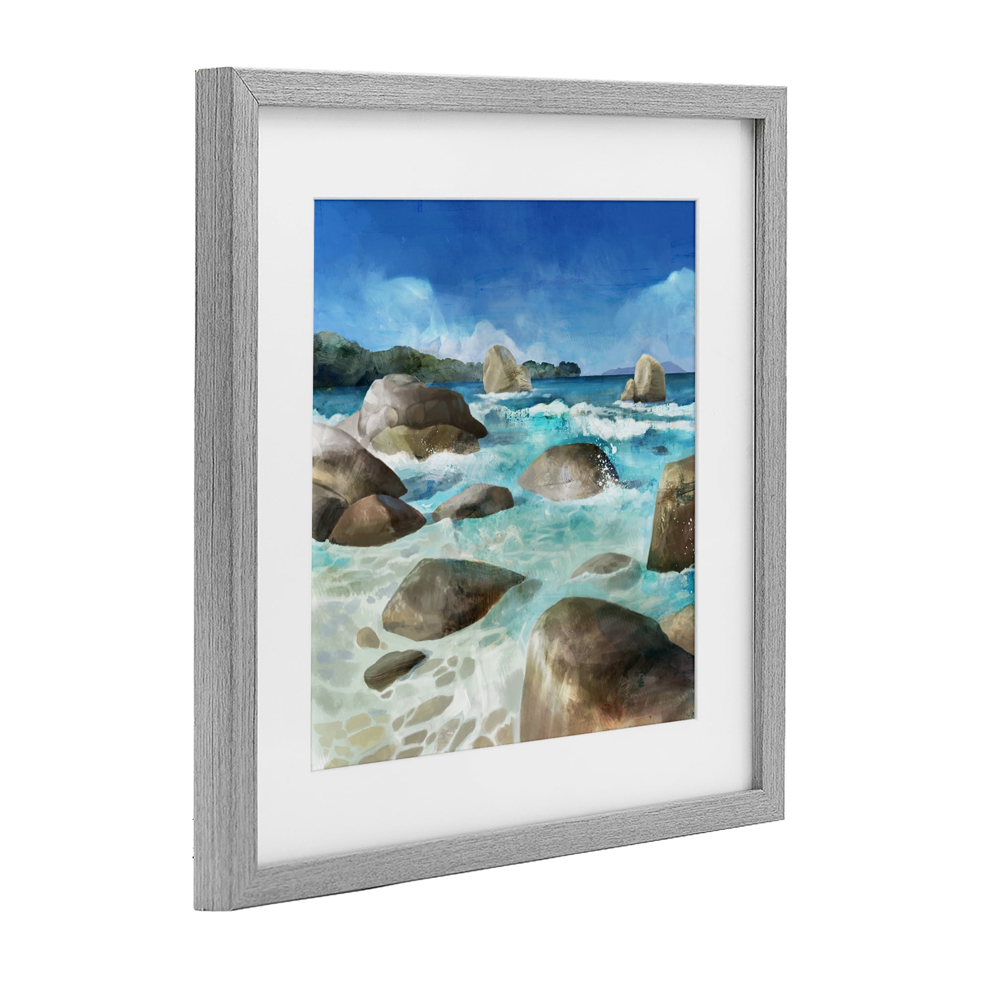 Stupell Industries Low Tide Rocks on Shore Gray Framed Print Under Glass, design by Mauro Devereaux
