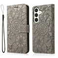 thumbnail image 2 of For Samsung Galaxy S21 Case, Premium Leather Magnetic Closure Flip Wallet Case with Card Holder Cash Slot Stand Function Embossed Flower Pattern Slim Shockproof Lanyard/Strap Cover,Gray, 2 of 7