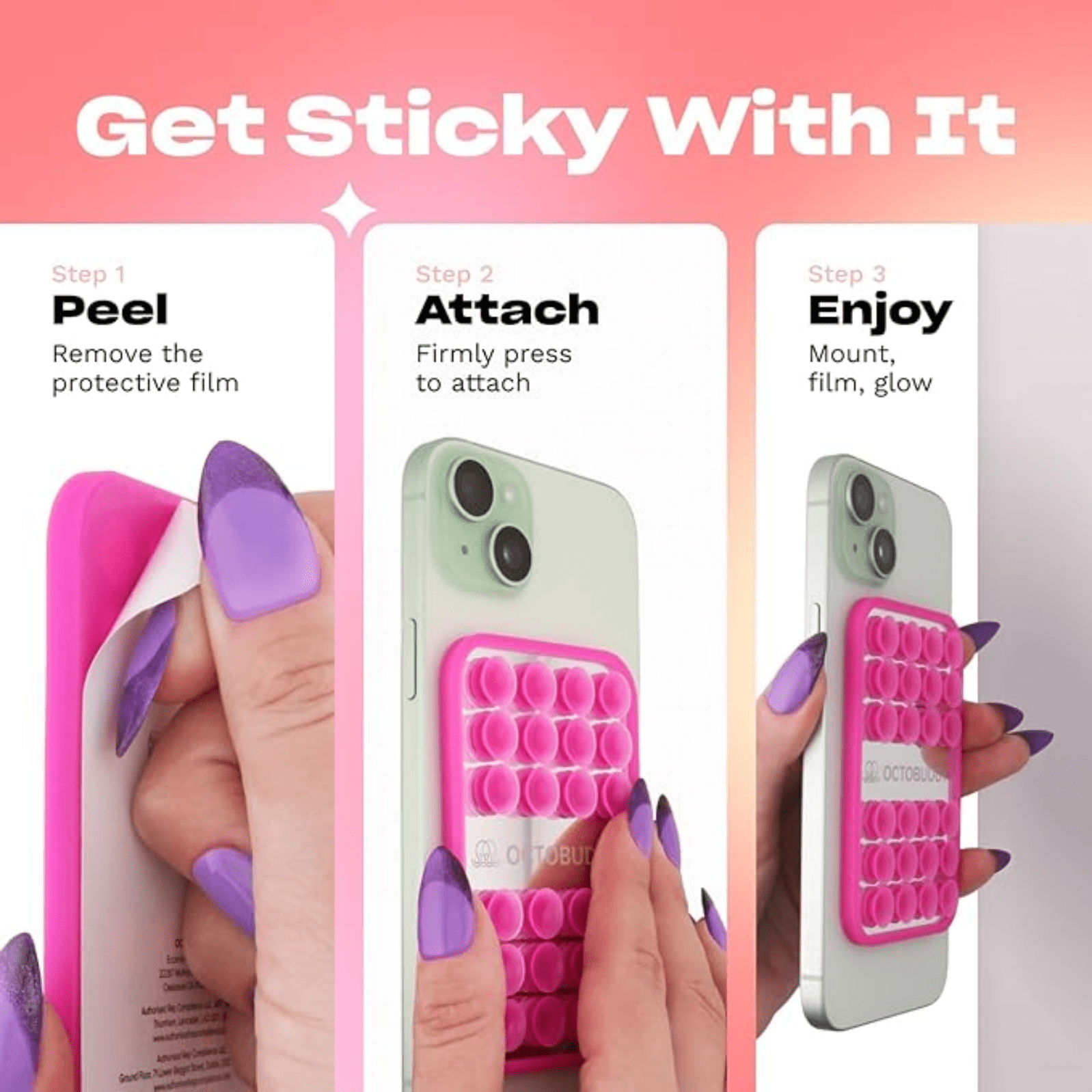 OCTOBUDDY Mirror - Cell Phone Mount with Built-in Mirror - Hands-Free Selfies and Videos - Suction Cup Mobile Holder - Content Creator Accessory