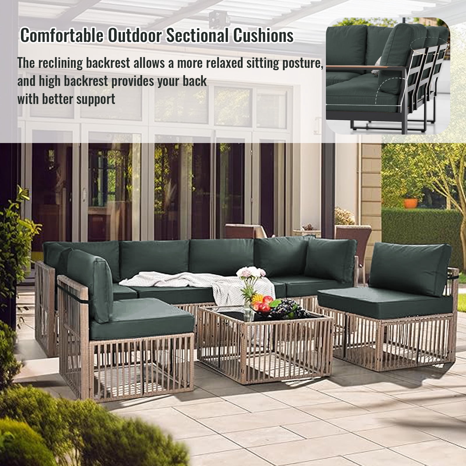 YLLN 14-Piece Sofa Cushion Set, 4in Thick Replacement Cushions For Outdoor Furniture, Water-Resistant Patio Outdoor Sectional Cushions, For 6-Seat Sectional Patio Conversation