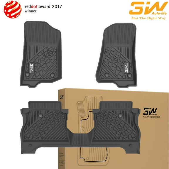 3W Floor Mats for Jeep Gladiator 2020-2023 TPE Floor Liner 1st & 2nd Row Full Set Car liners TPE All Weather Protection Floor Mats, Floor Liners Front & Rear Complete Set(Random logo color)