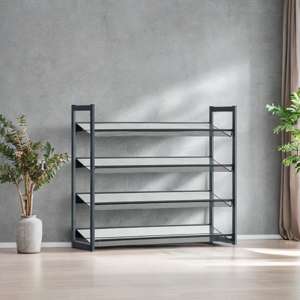 SONGMICS Shoe Rack, 8-Tier Shoe Organizer, Metal Shoe Storage, Set of 2, 4-Tier Stackable Shoe Shelf, with Adjustable Flat or Angled Shelves