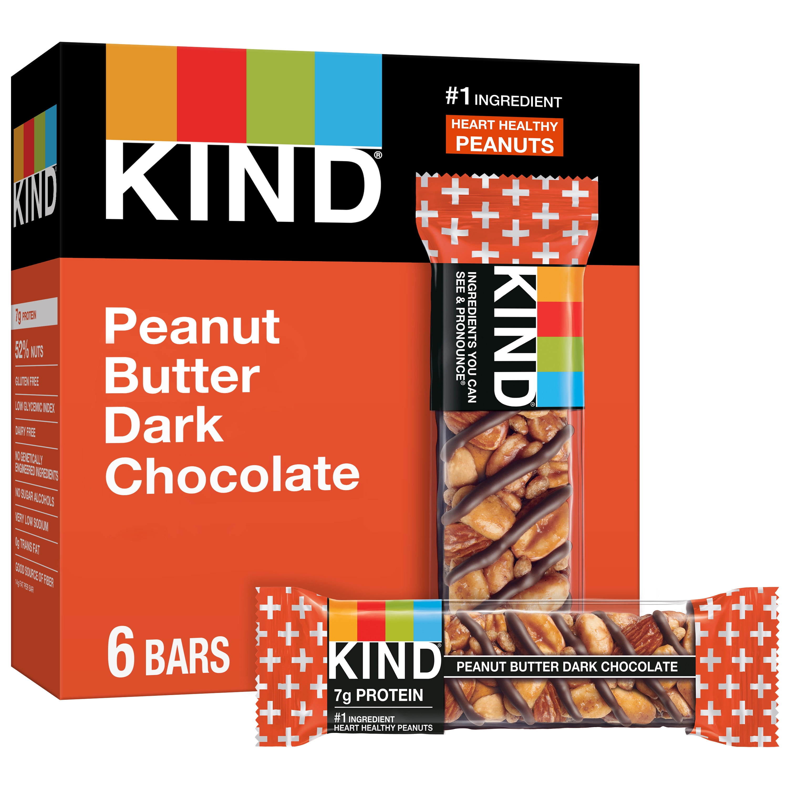 KIND Nut Bars, Peanut Butter Dark Chocolate, 1.4 oz, 6 Count