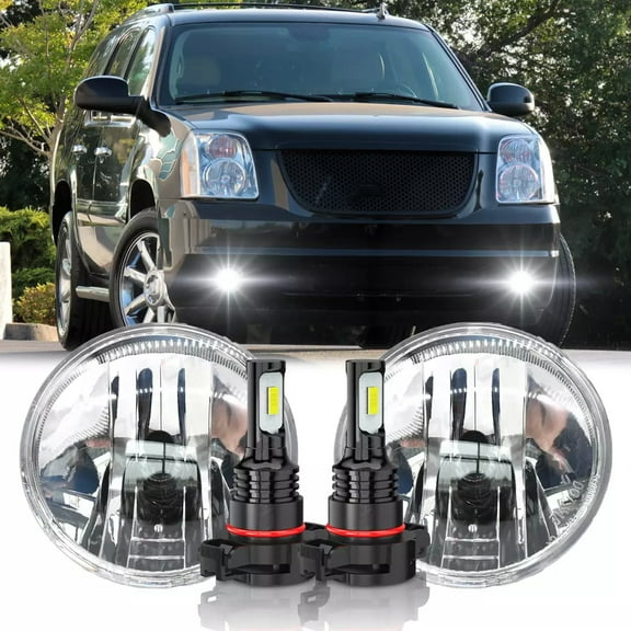 CHUSYYRAY For GMC YUKON 2007-2013 2014 LED Fog Lights Front Bumper Lamp Clear Lens Left/Right 6000K White