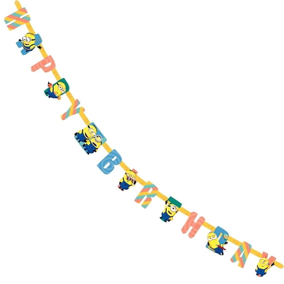 Despicable Me 'Happy Birthday' Multicolor Jointed Banner, 6.50" 1 Count - Perfect for Indoor & Outdoor Celebrations
